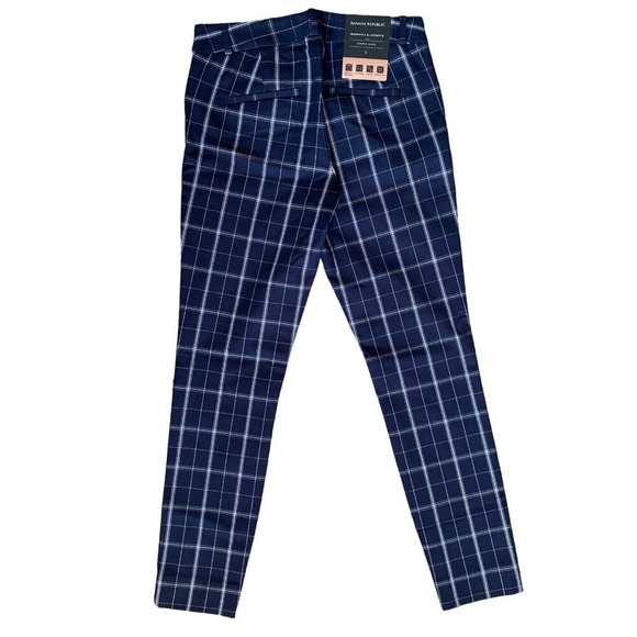 Banana Republic NWT modern sloan blue plaid ankle pants women size 0 - Picture 2 of 9